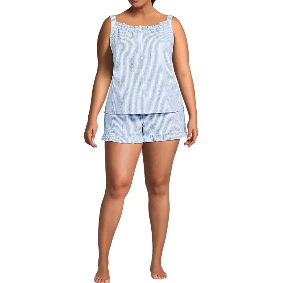 Women's Seersucker 2 Piece Pajama Set - Tank and Shorts