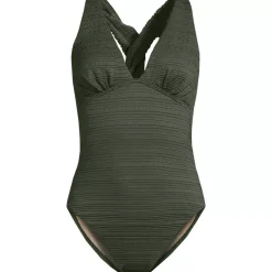 Women's Seersucker Plunge Twist Back Ultra High Leg One Piece Swimsuit