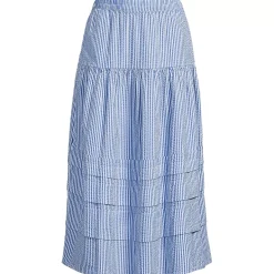 Women's Seersucker Pull On Midi Skirt