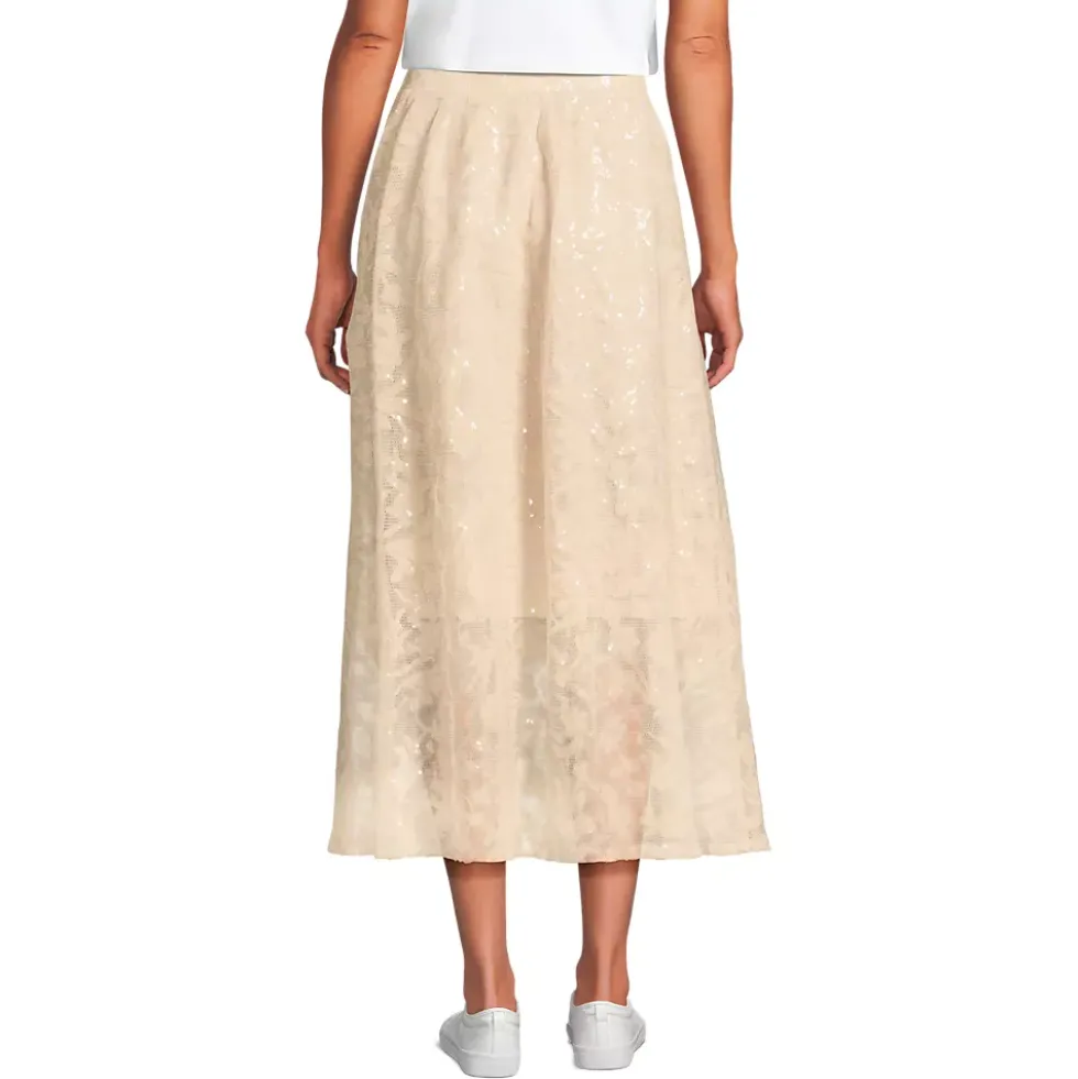 Women's Sequin Lace Mid Rise Midi Skirt