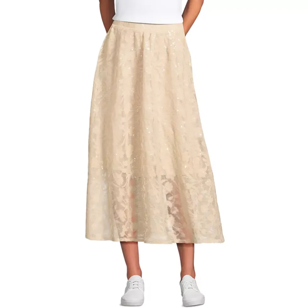 Women's Sequin Lace Mid Rise Midi Skirt