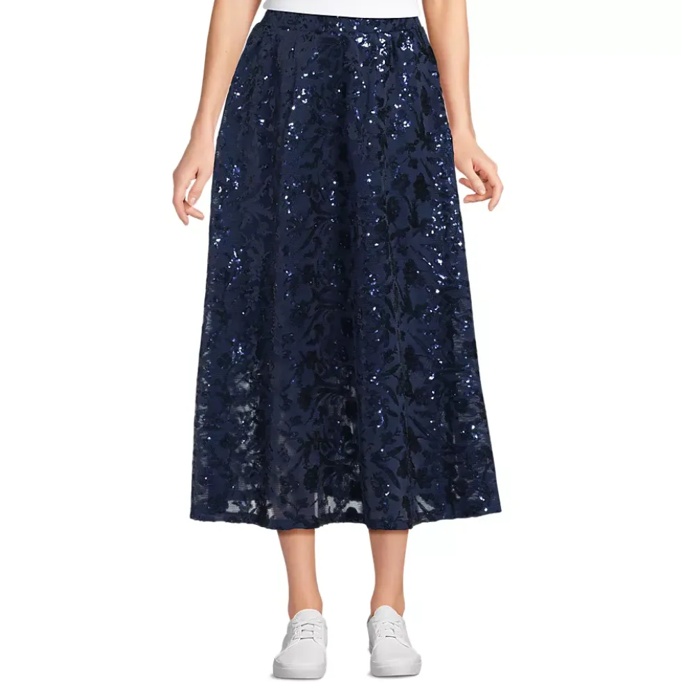 Women's Sequin Lace Mid Rise Midi Skirt