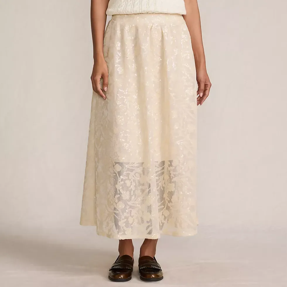 Women's Sequin Lace Mid Rise Midi Skirt