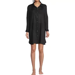 Women's Sheer Oversized Button Front Swim Cover-up Shirt