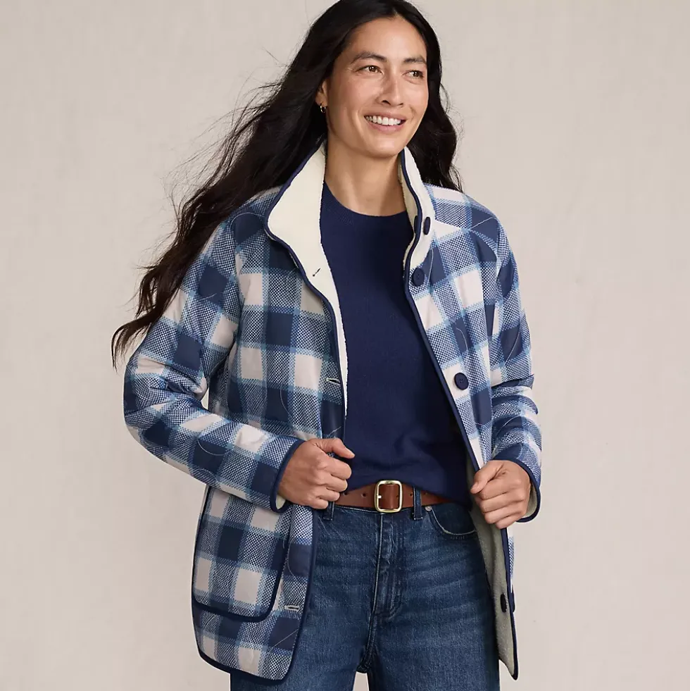 Women's Sherpa Fleece Reversible Mixed Media Long Jacket