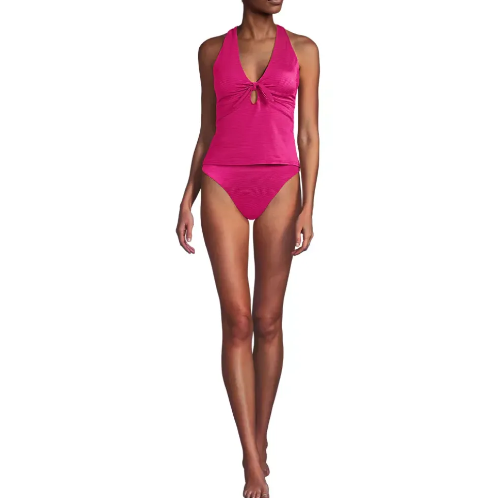 Women's Shine Ribbed Tankini Top and High Waisted Bottom Swimsuit Set