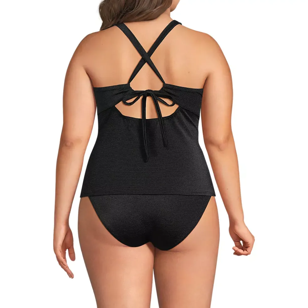 Women's Shine Ribbed Tankini Top and High Waisted Bottom Swimsuit Set