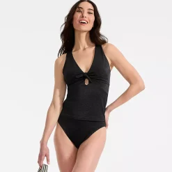 Women's Shine Ribbed Tankini Top and High Waisted Bottom Swimsuit Set