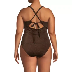 Women's Shine Ribbed Tankini Top and High Waisted Bottom Swimsuit Set