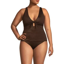 Women's Shine Ribbed Tankini Top and High Waisted Bottom Swimsuit Set