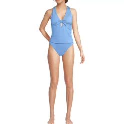 Women's Shine Ribbed Tankini Top and High Waisted Bottom Swimsuit Set