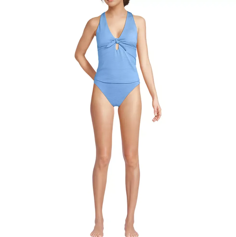 Women's Shine Ribbed Tankini Top and High Waisted Bottom Swimsuit Set