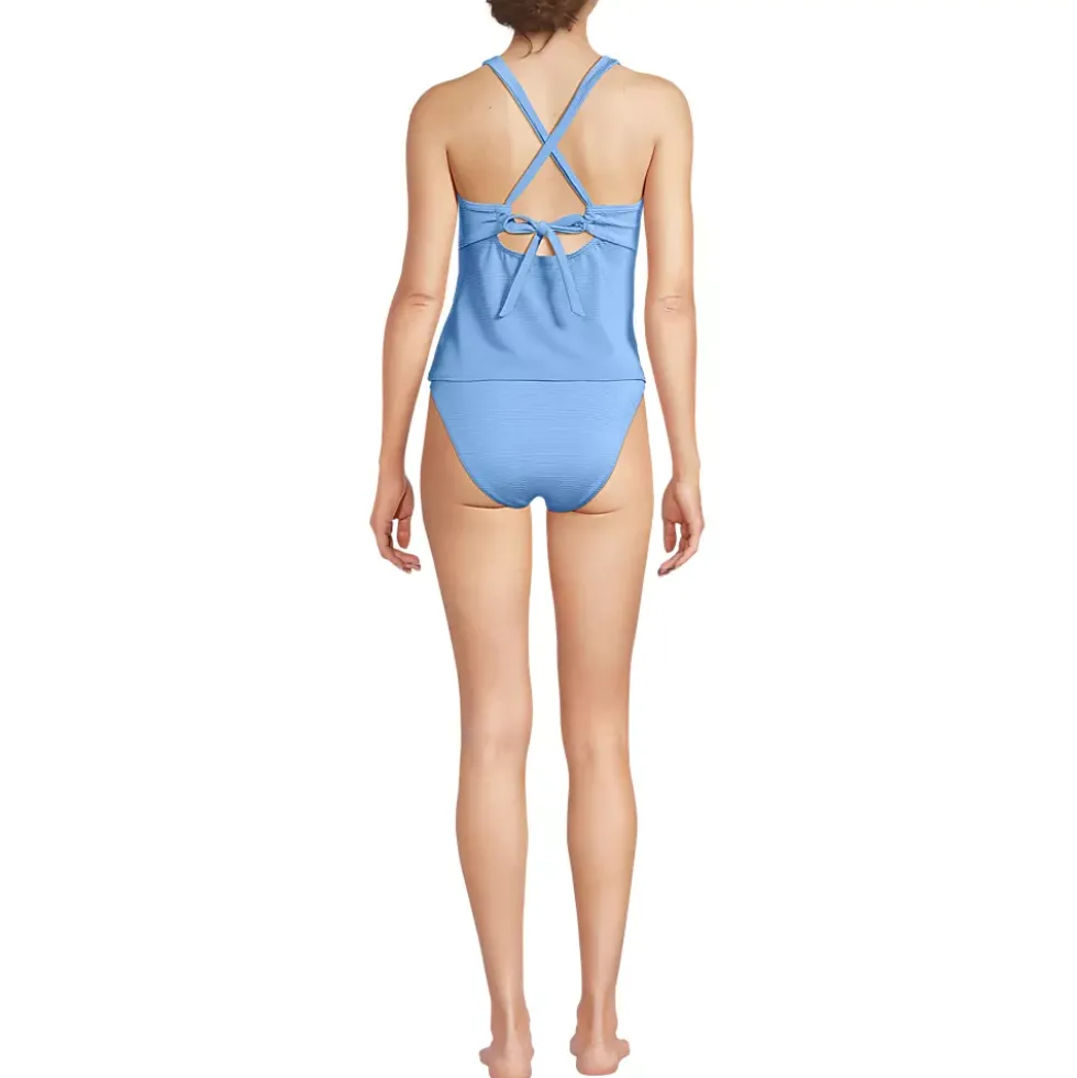 Women's Shine Ribbed Tankini Top and High Waisted Bottom Swimsuit Set