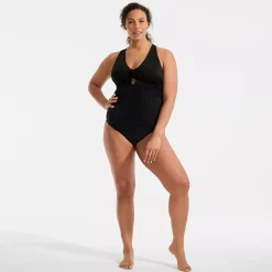 Women's Shine Ribbed Tankini Top and High Waisted Bottom Swimsuit Set