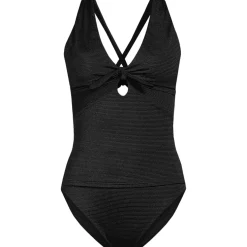 Women's Shine Ribbed Tankini Top and High Waisted Bottom Swimsuit Set