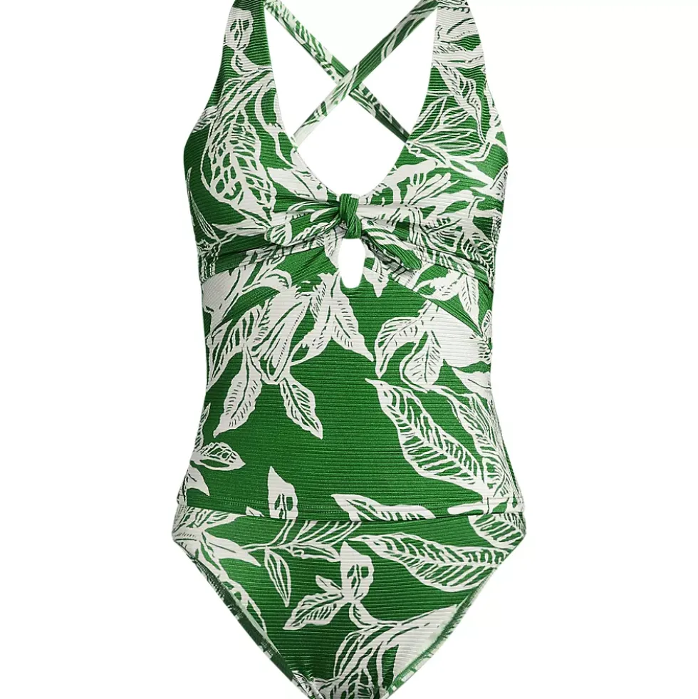 Women's Shine Ribbed Tankini Top and High Waisted Bottom Swimsuit Set