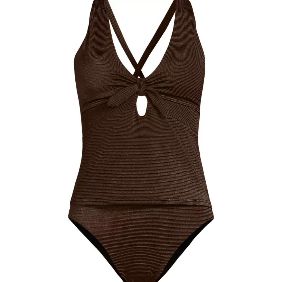 Women's Shine Ribbed Tankini Top and High Waisted Bottom Swimsuit Set