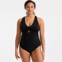 Women's Shine Ribbed Tankini Top and High Waisted Bottom Swimsuit Set