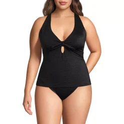 Women's Shine Ribbed Tankini Top and High Waisted Bottom Swimsuit Set