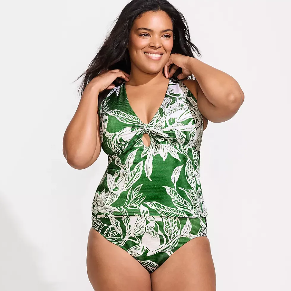 Women's Shine Ribbed Tankini Top and High Waisted Bottom Swimsuit Set