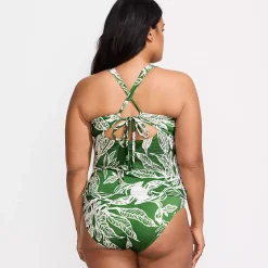 Women's Shine Ribbed Tankini Top and High Waisted Bottom Swimsuit Set