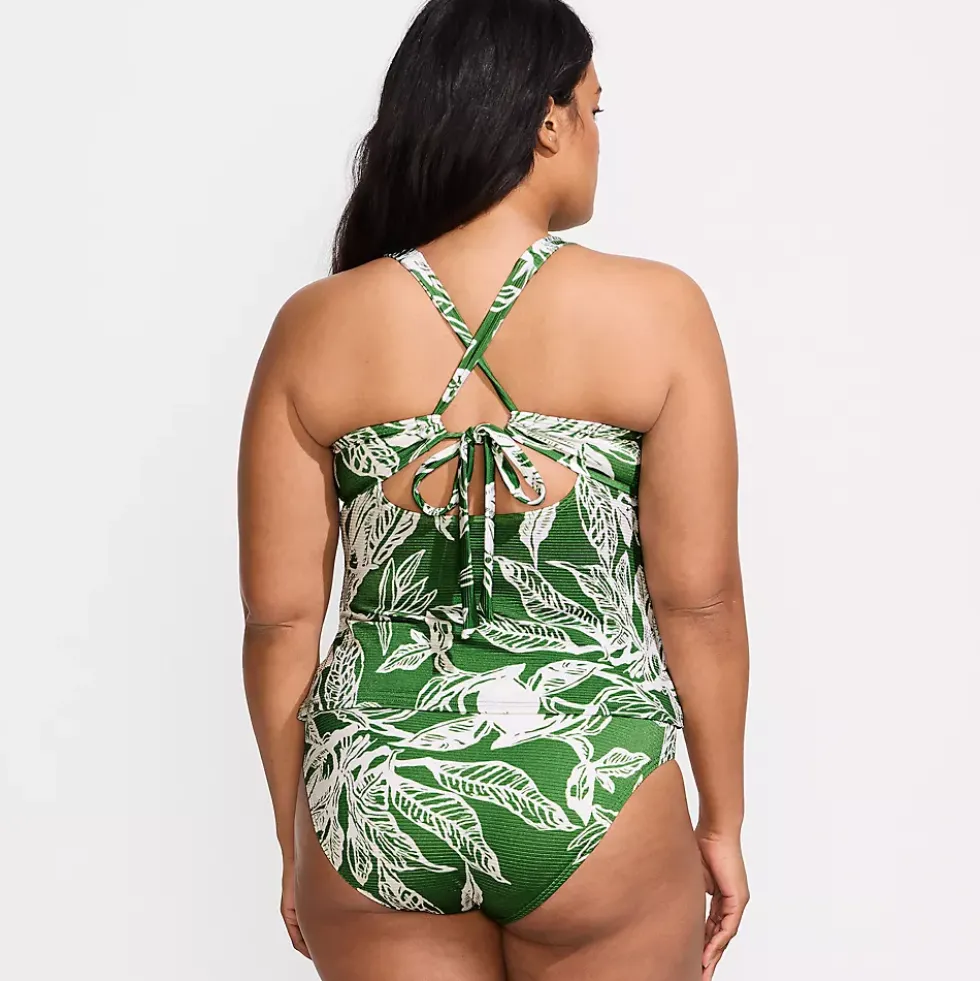 Women's Shine Ribbed Tankini Top and High Waisted Bottom Swimsuit Set