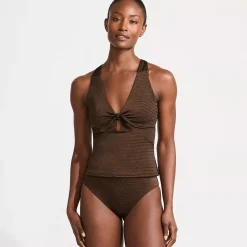 Women's Shine Ribbed Tankini Top and High Waisted Bottom Swimsuit Set