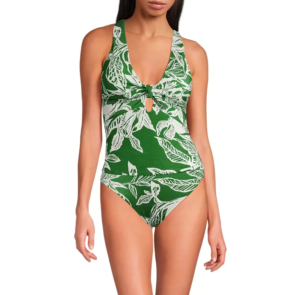 Women's Shine Ribbed Tankini Top and High Waisted Bottom Swimsuit Set