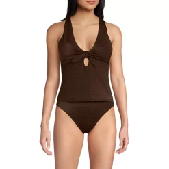 Women's Shine Ribbed Tankini Top and High Waisted Bottom Swimsuit Set