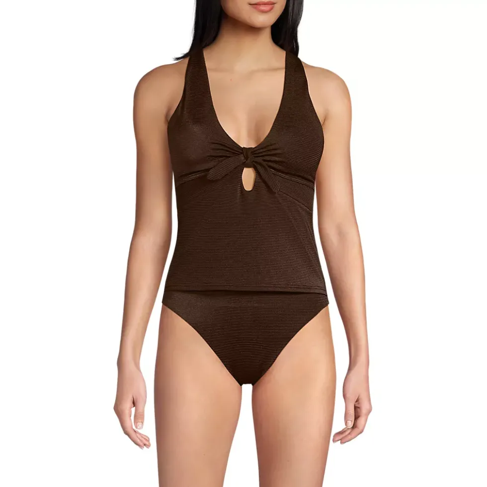 Women's Shine Ribbed Tankini Top and High Waisted Bottom Swimsuit Set