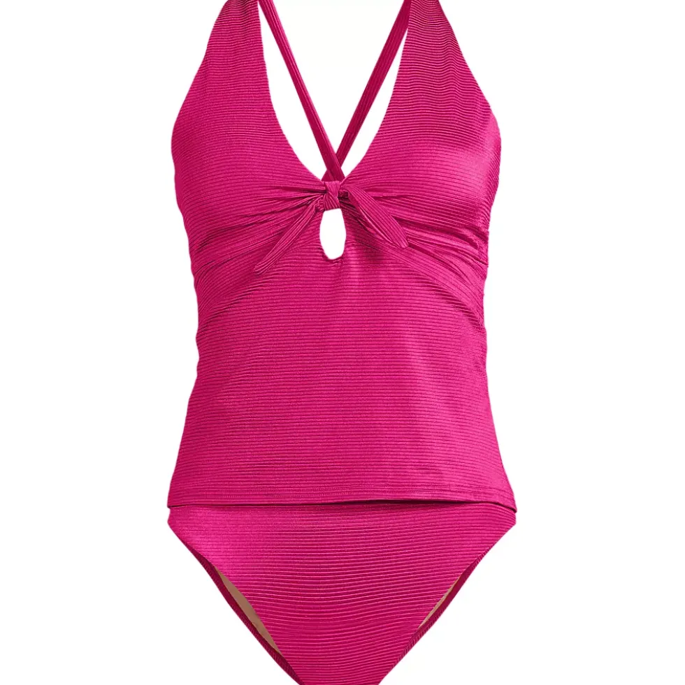 Women's Shine Ribbed Tankini Top and High Waisted Bottom Swimsuit Set