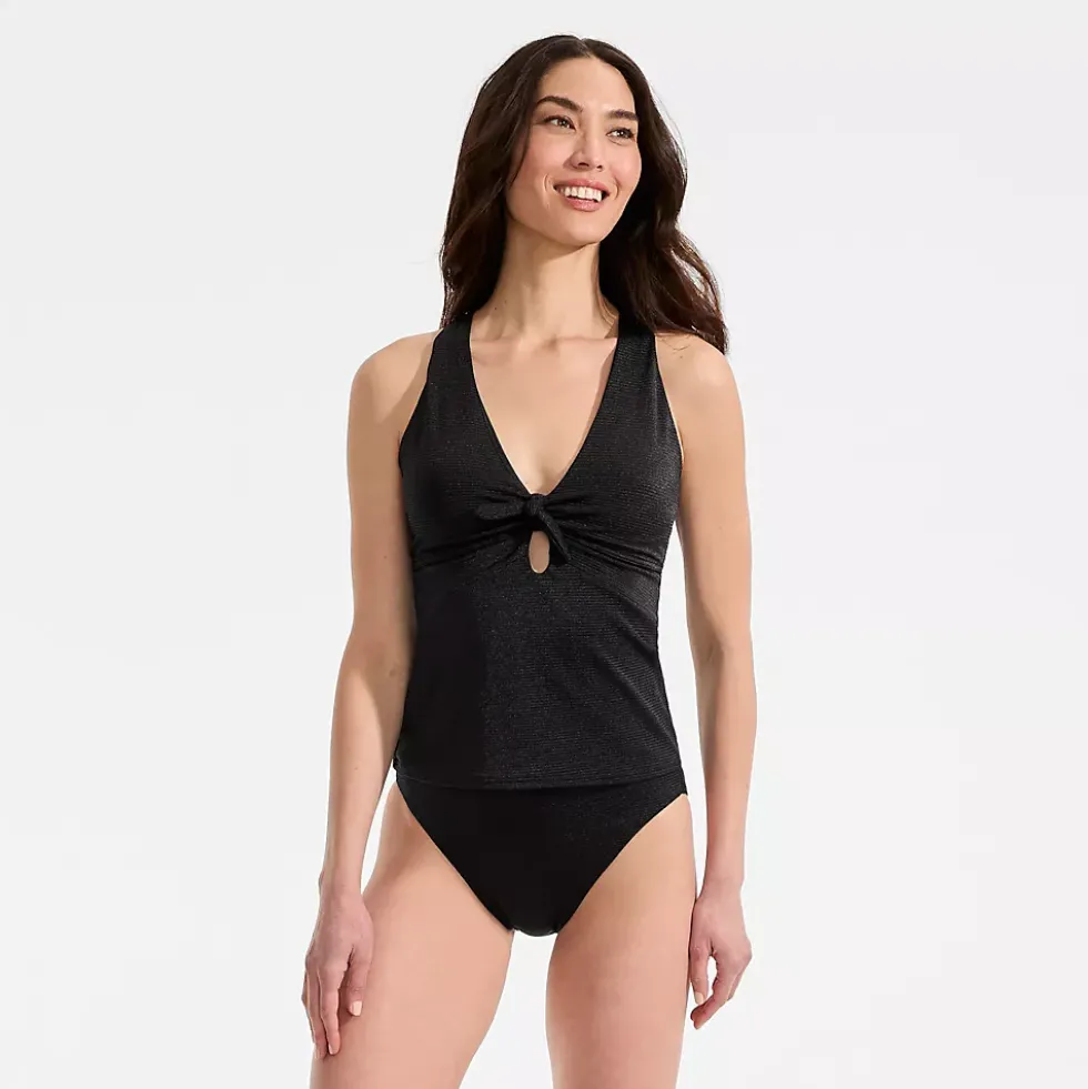 Women's Shine Ribbed Tankini Top and High Waisted Bottom Swimsuit Set