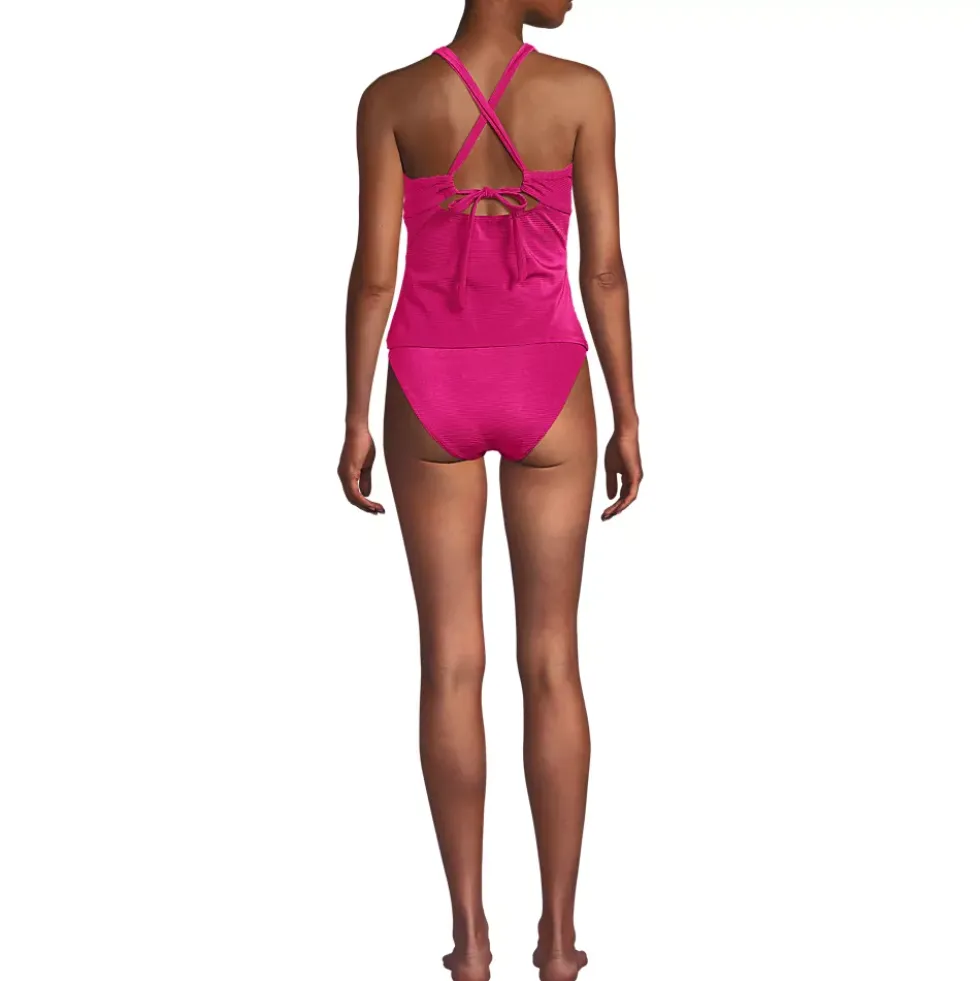 Women's Shine Ribbed Tankini Top and High Waisted Bottom Swimsuit Set