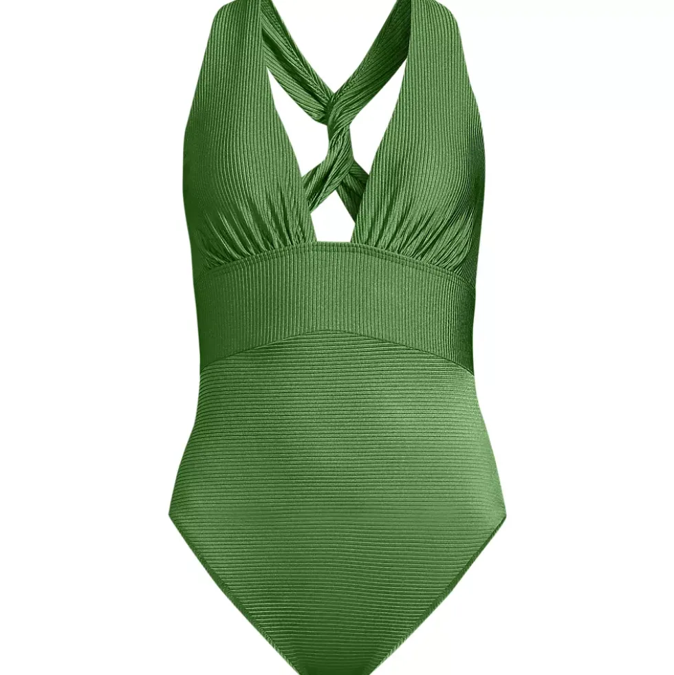 Women's Shine Ribbed Twist Back High Leg One Piece Swimsuit