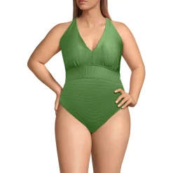 Women's Shine Ribbed Twist Back High Leg One Piece Swimsuit
