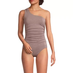 Women's Shine Shirred One Shoulder High Leg One Piece Swimsuit
