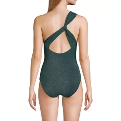 Women's Shine Shirred One Shoulder High Leg One Piece Swimsuit