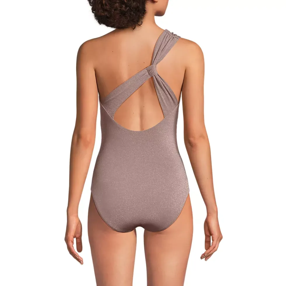 Women's Shine Shirred One Shoulder High Leg One Piece Swimsuit