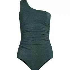 Women's Shine Shirred One Shoulder High Leg One Piece Swimsuit