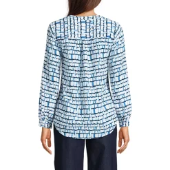 Women's Shirred Long Sleeve Split Neck Blouse