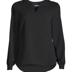 Women's Shirred Long Sleeve Split Neck Blouse