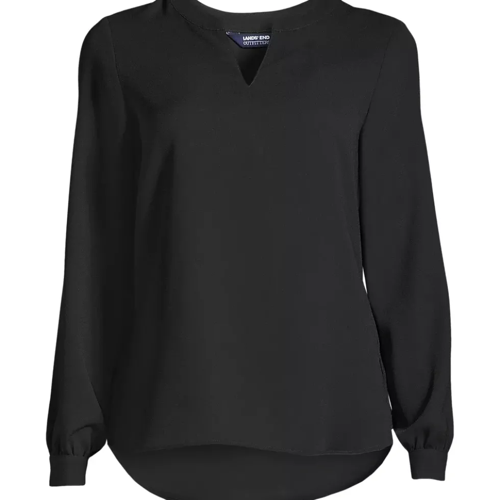 Women's Shirred Long Sleeve Split Neck Blouse