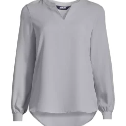 Women's Shirred Long Sleeve Split Neck Blouse