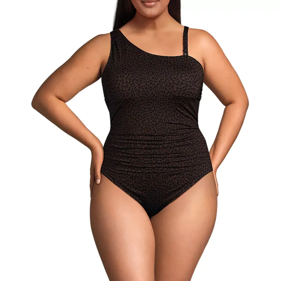 Women's Shirred One Shoulder One Piece Swimsuit