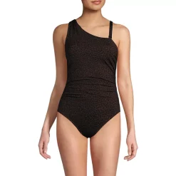 Women's Shirred One Shoulder One Piece Swimsuit