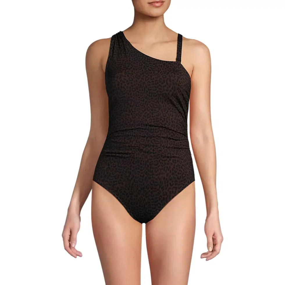 Women's Shirred One Shoulder One Piece Swimsuit