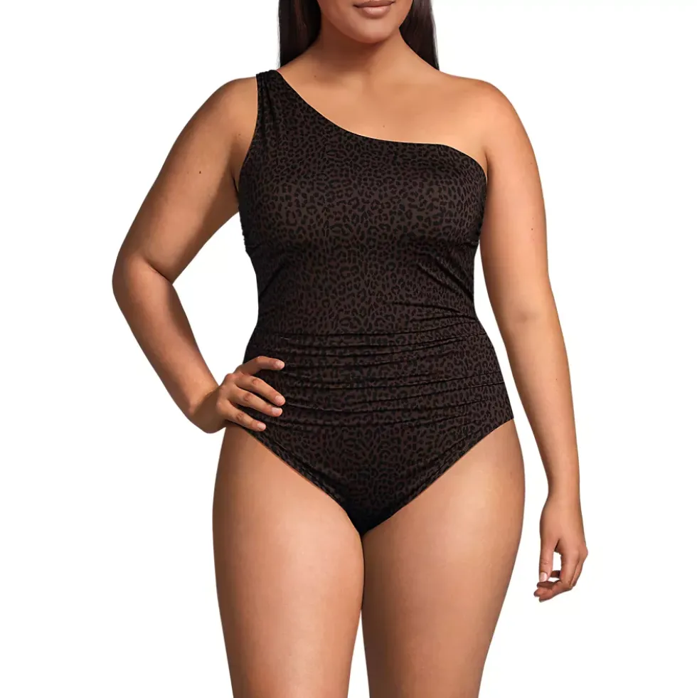 Women's Shirred One Shoulder One Piece Swimsuit