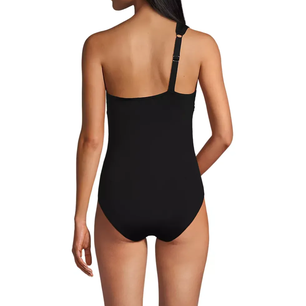 Women's Shirred One Shoulder One Piece Swimsuit
