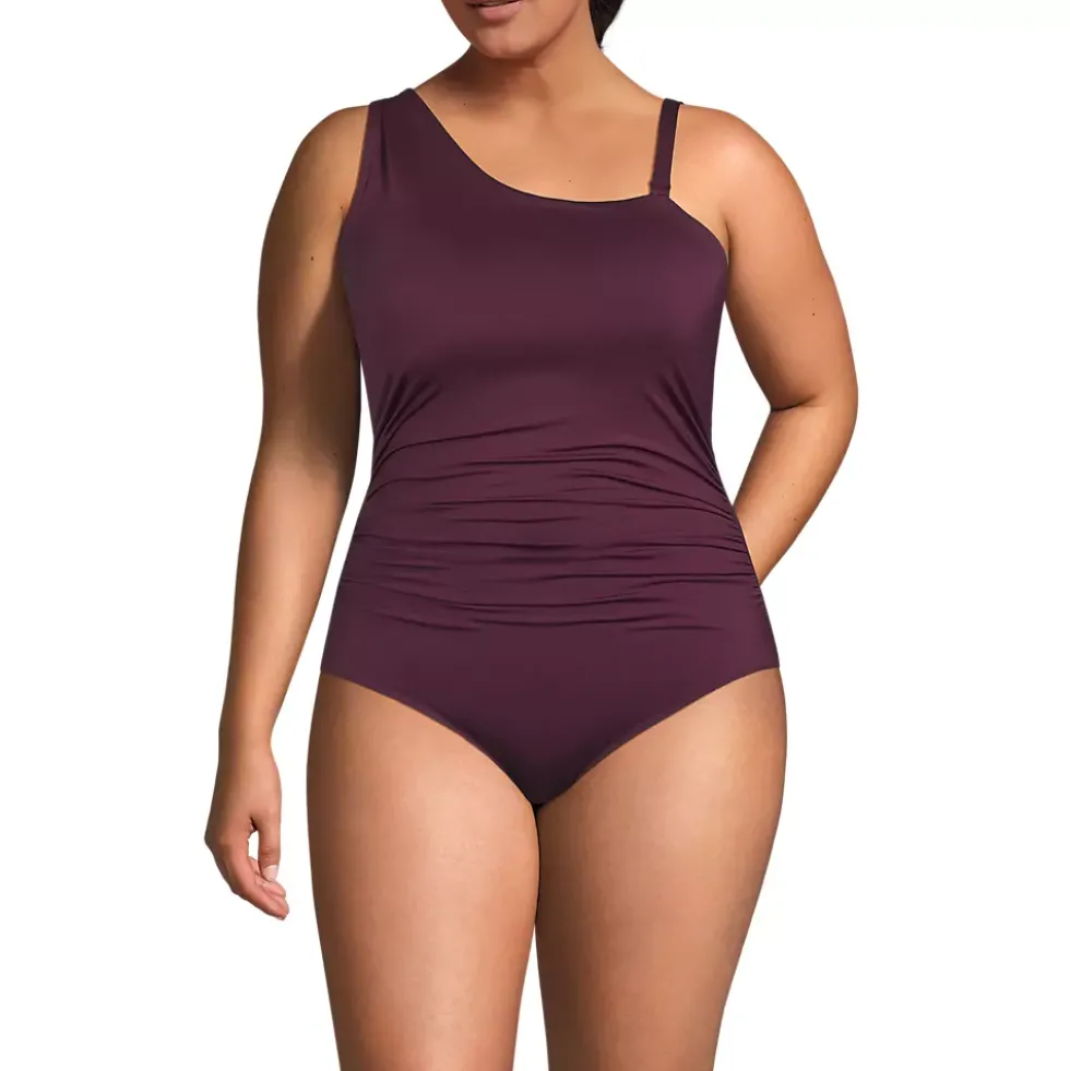 Women's Shirred One Shoulder One Piece Swimsuit