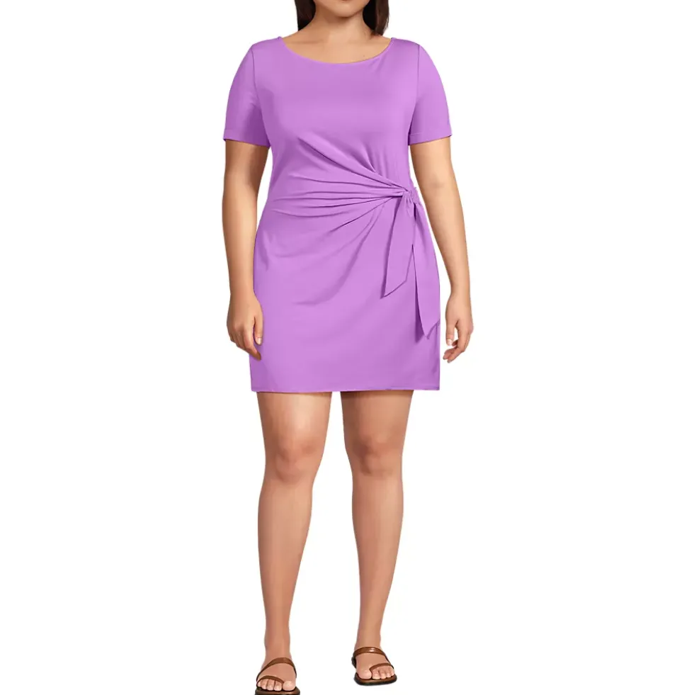 Women's Short Sleeve Cotton Modal Wrap Above the Knee Dress